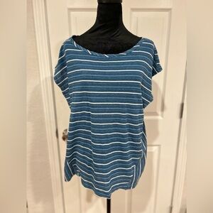 Jones New York Blue & White Striped Boatneck Sleeveless Blouse - Size Large